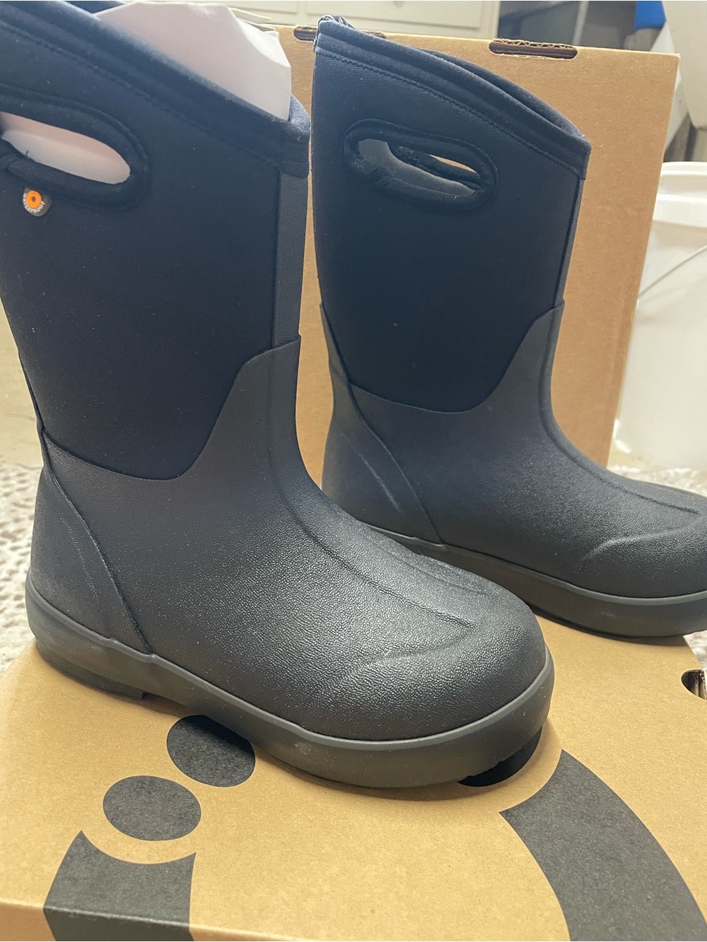 Bogs Kids Black Waterproof Pull-On Boots with Handles